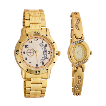 Combo of Men's Golden Watch with Free Designer Ladies Watch