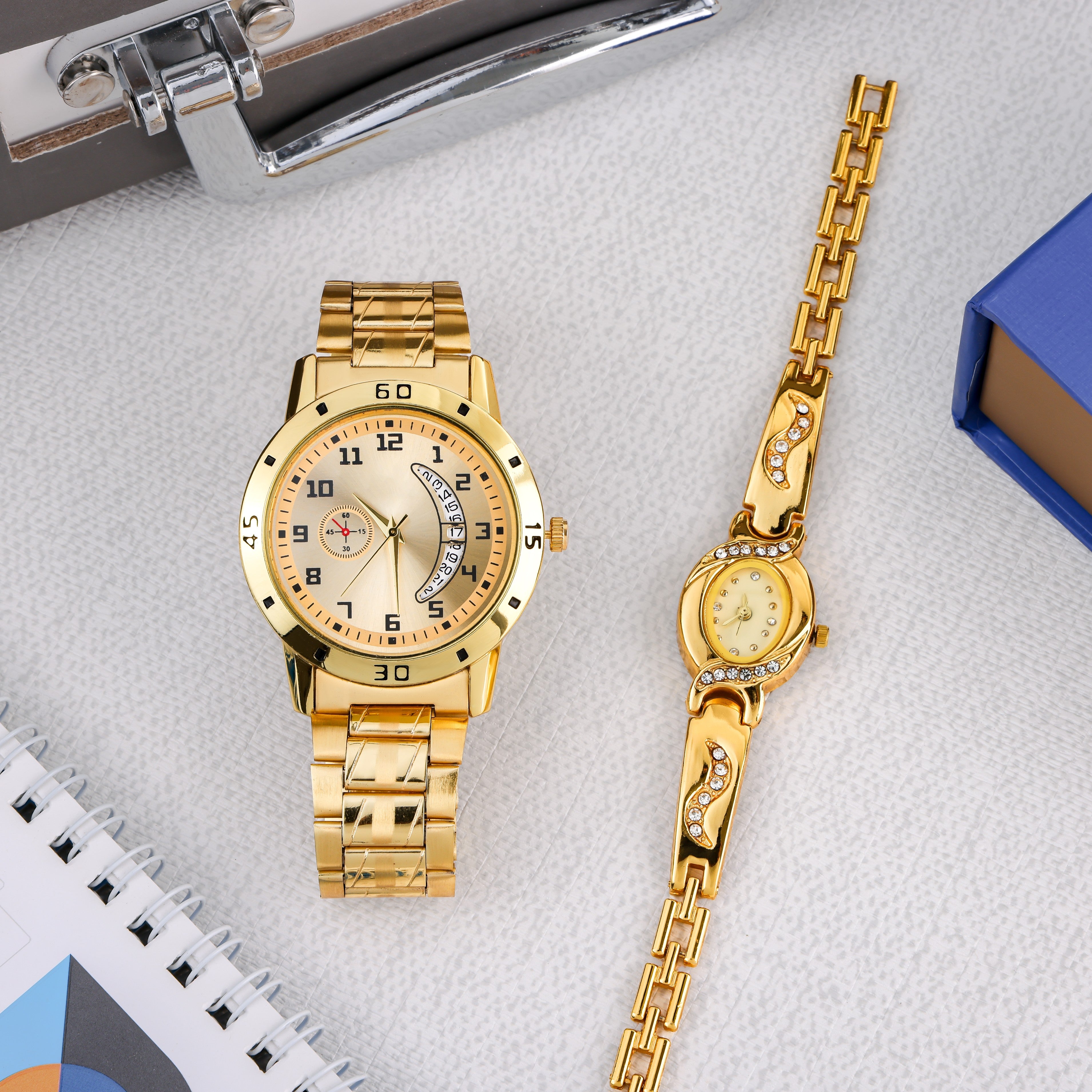 Combo of Men's Golden Watch with Free Designer Ladies Watch
