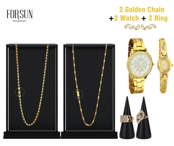 Combo of Mens Golden Watch + 2 Chain + Bracelet + 2 Ring