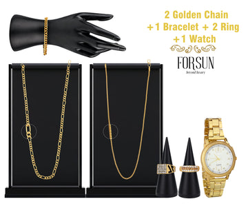Combo of Golden Watch + 2 Chain + 2 Austrian Diamond Ring + Bracelet