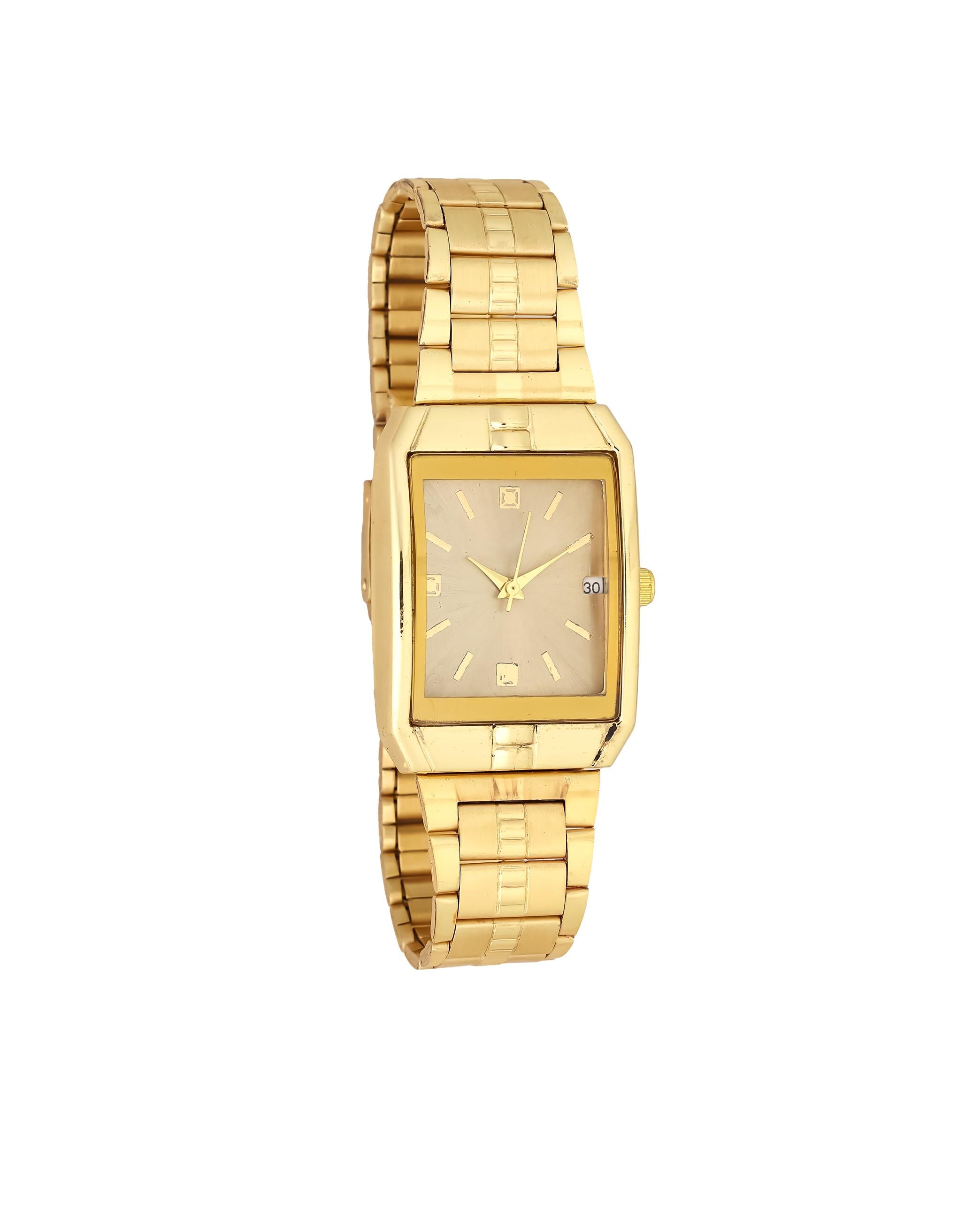 Combo of Golden Watch + 2 Golden Chain + Bracelet + Diamond Ring