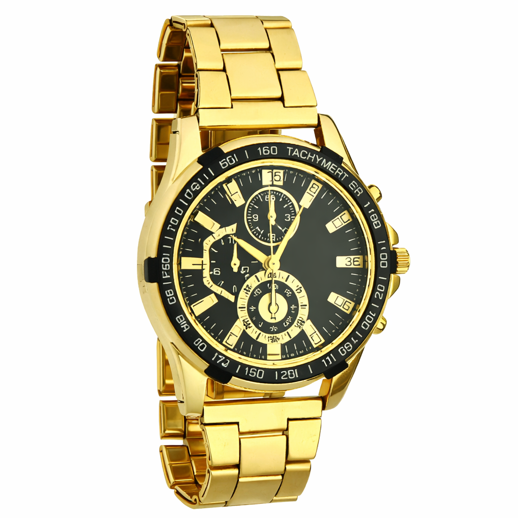 Combo of Mens Golden Watch + 2 Chain +  Bracelet + Maharaja Ring