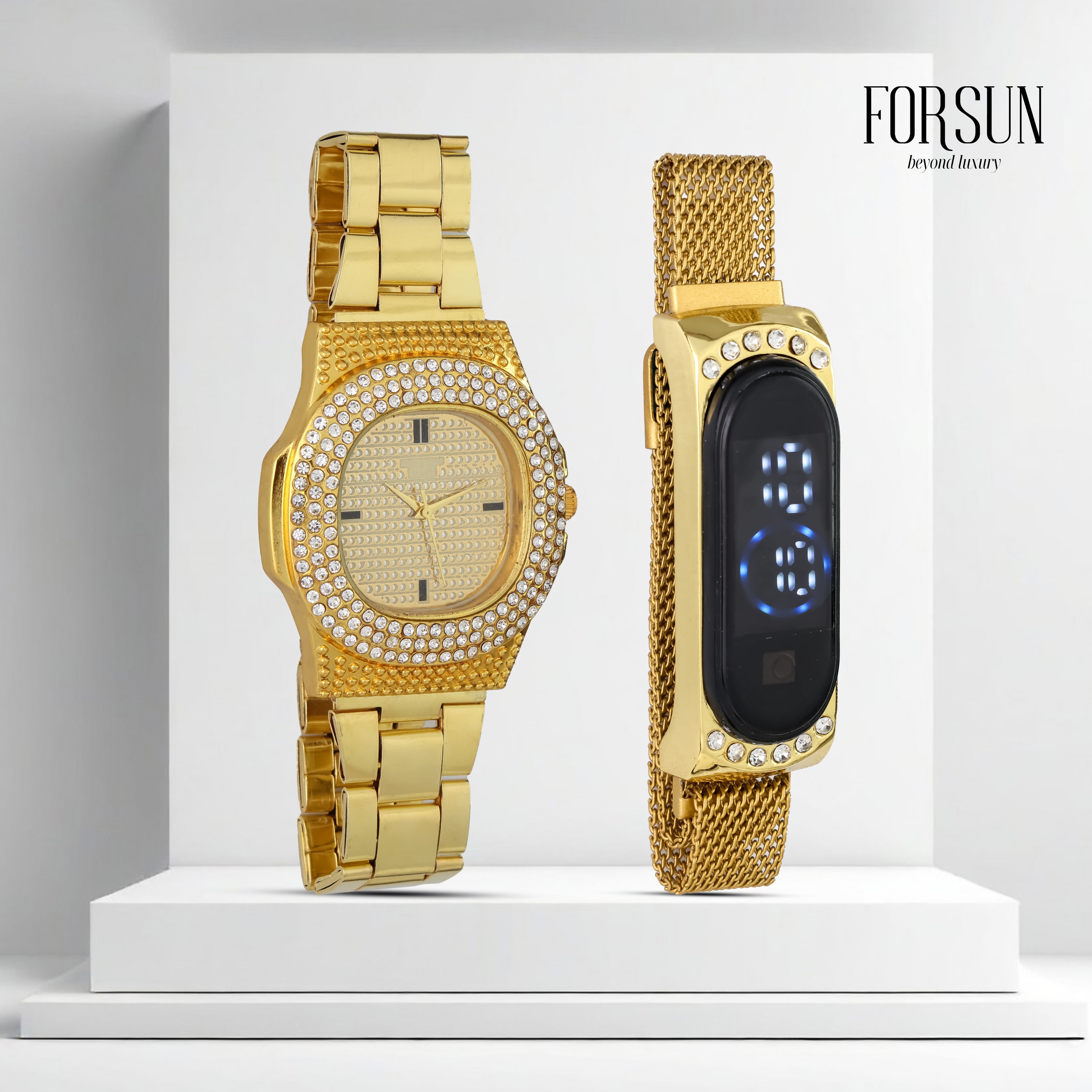 Combo of Men's Golden Watch + Digital Watch