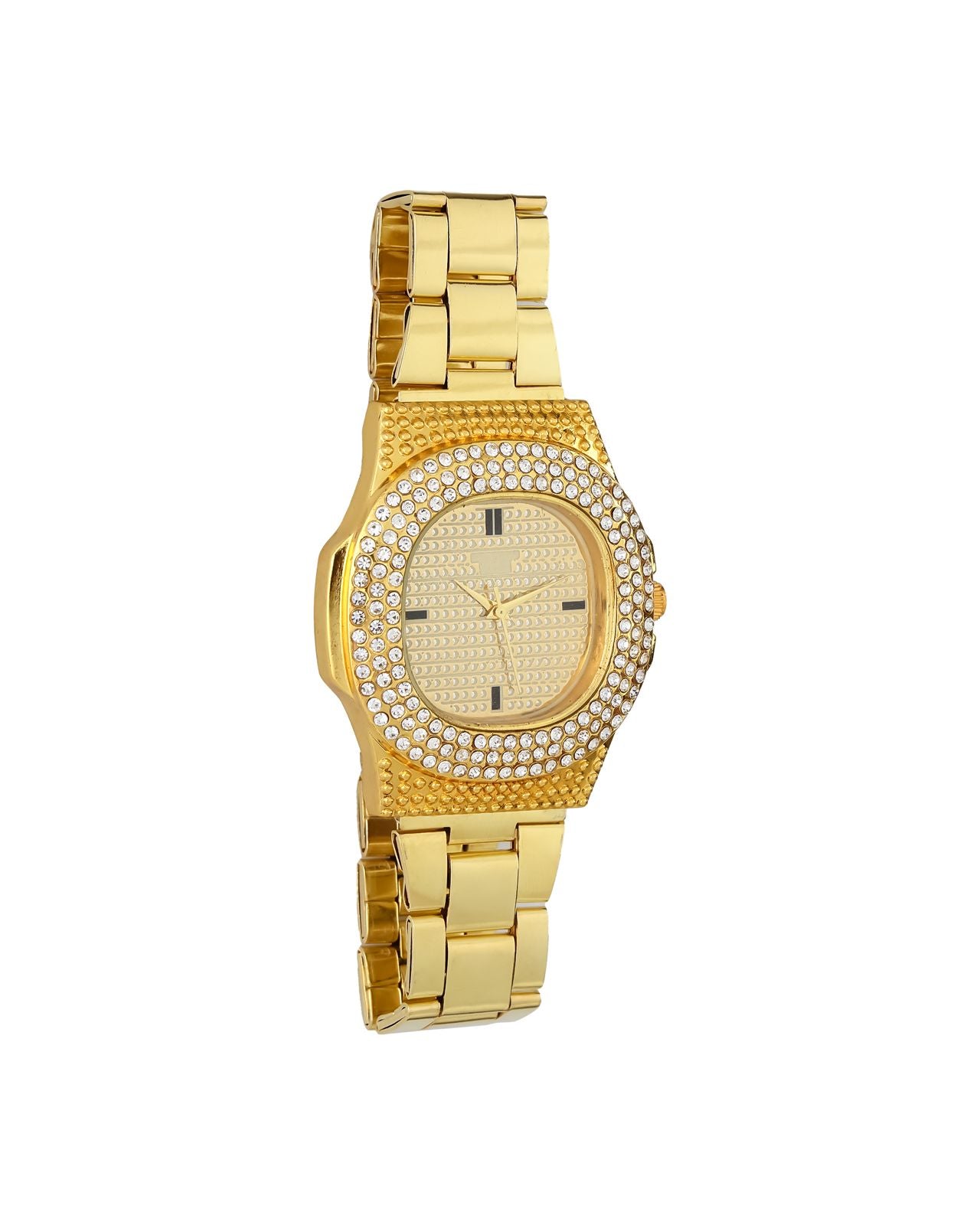 Mens Austrian Diamond Golden Watch With Free Ladies Designer Watch
