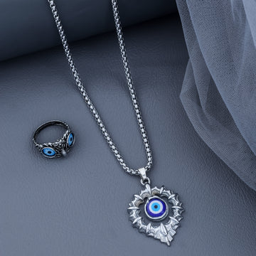 Combo of  3D Evil Eye Pendant Set With Free Owl Ring