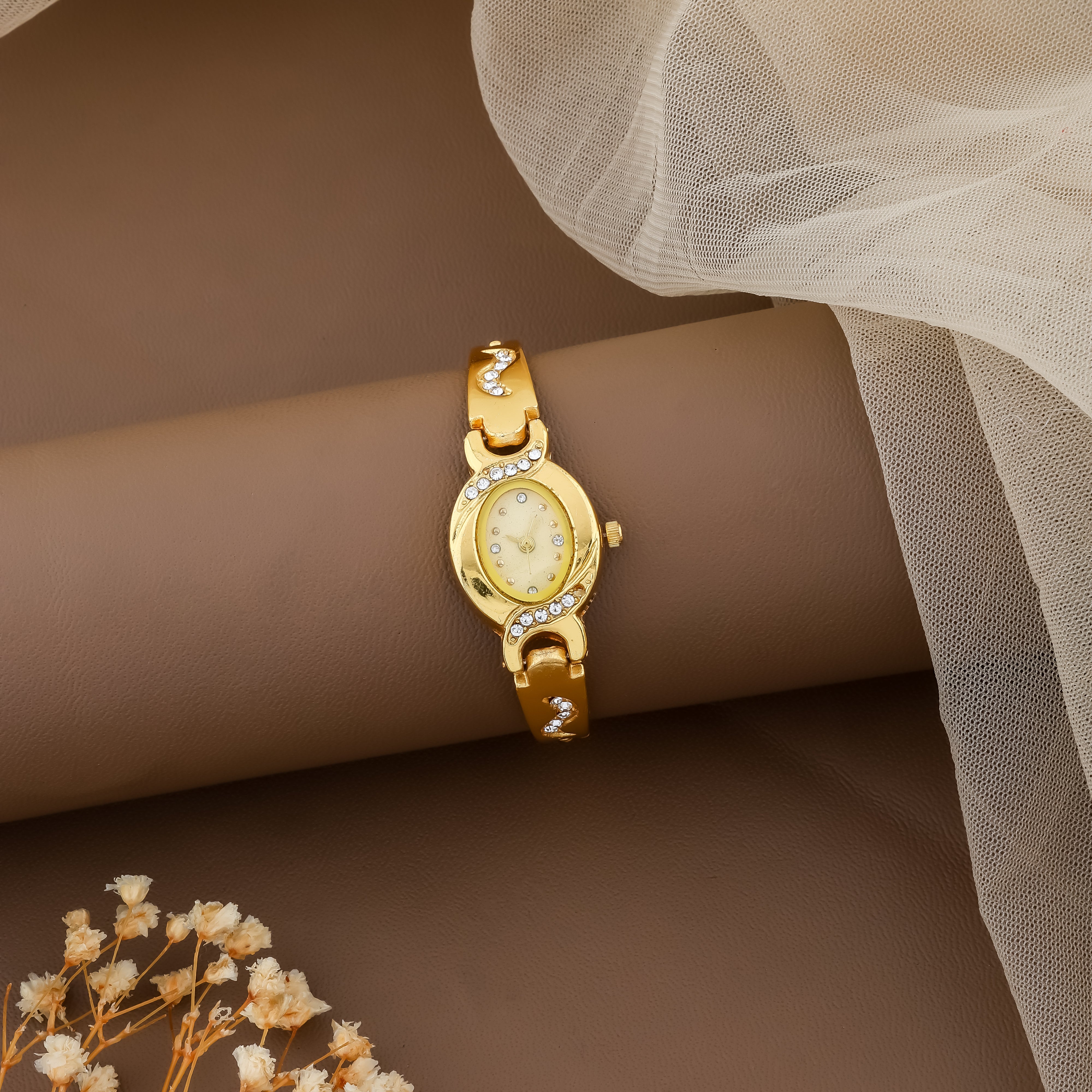 Combo of Men's Golden Watch with Free Designer Ladies Watch