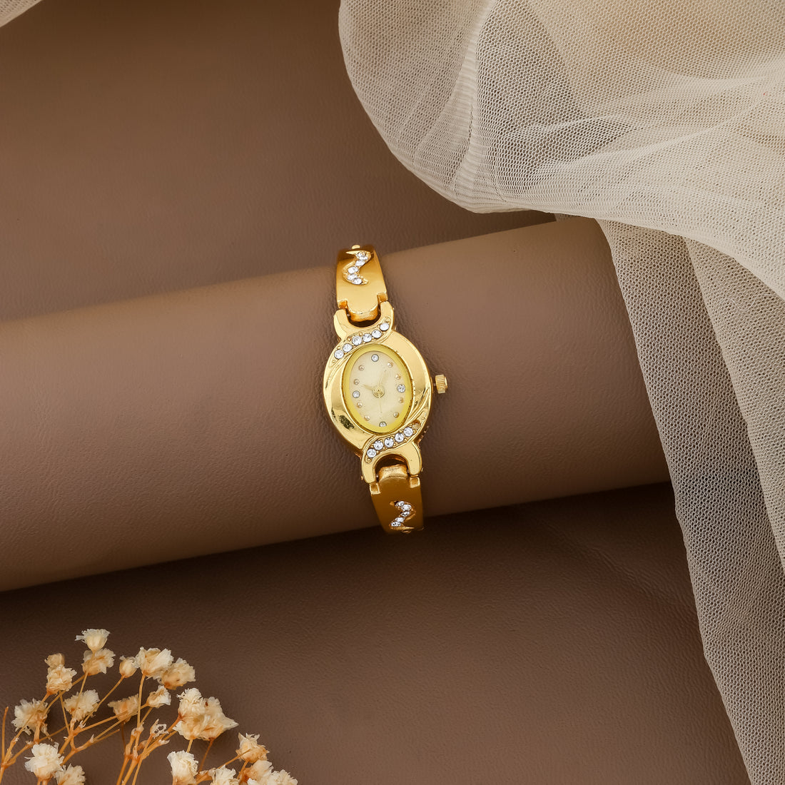 Combo of Men's Golden Watch with Free Designer Ladies Watch