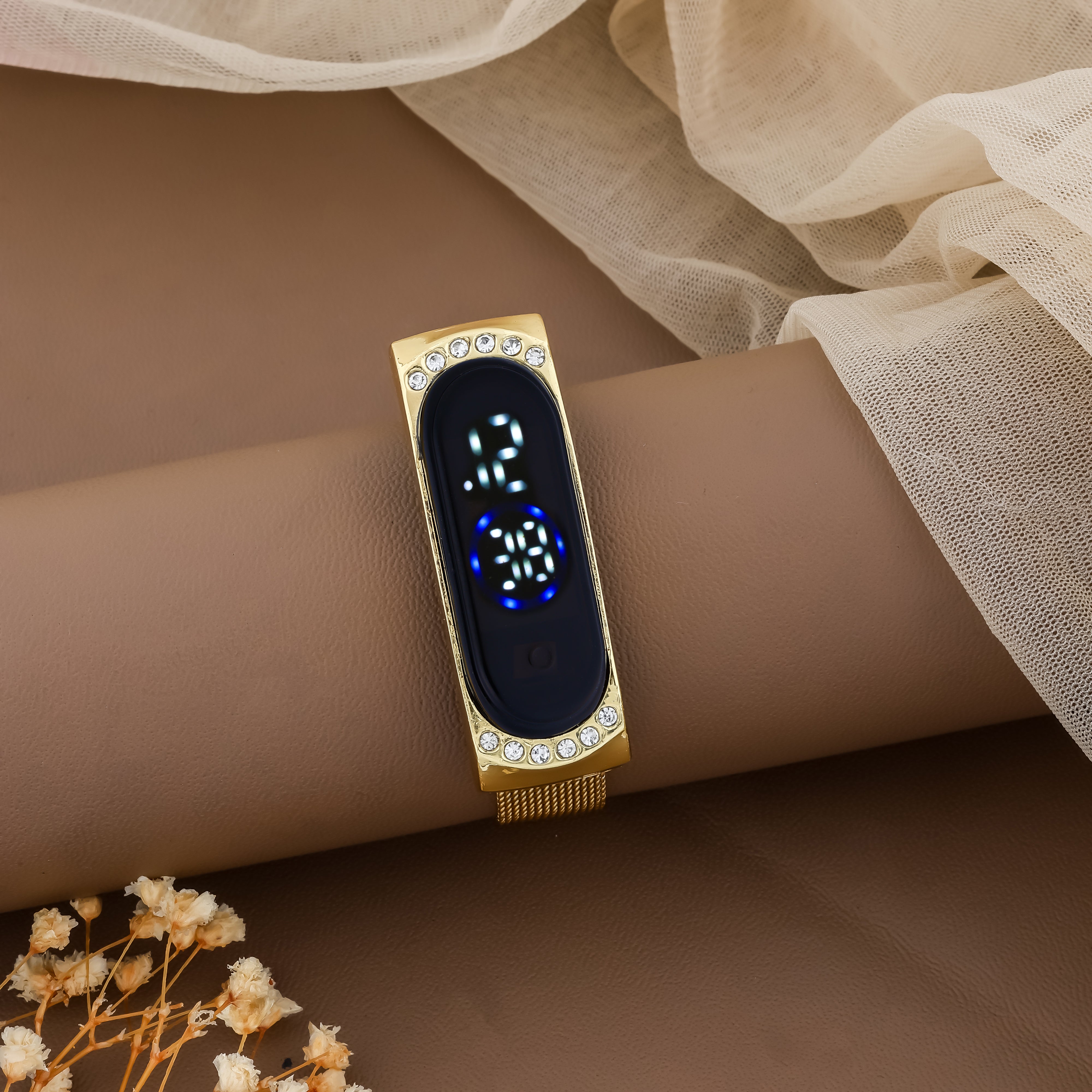 Combo of 2 Golden Chain + Bracelet + Diamond Ring + Free Digital Watch