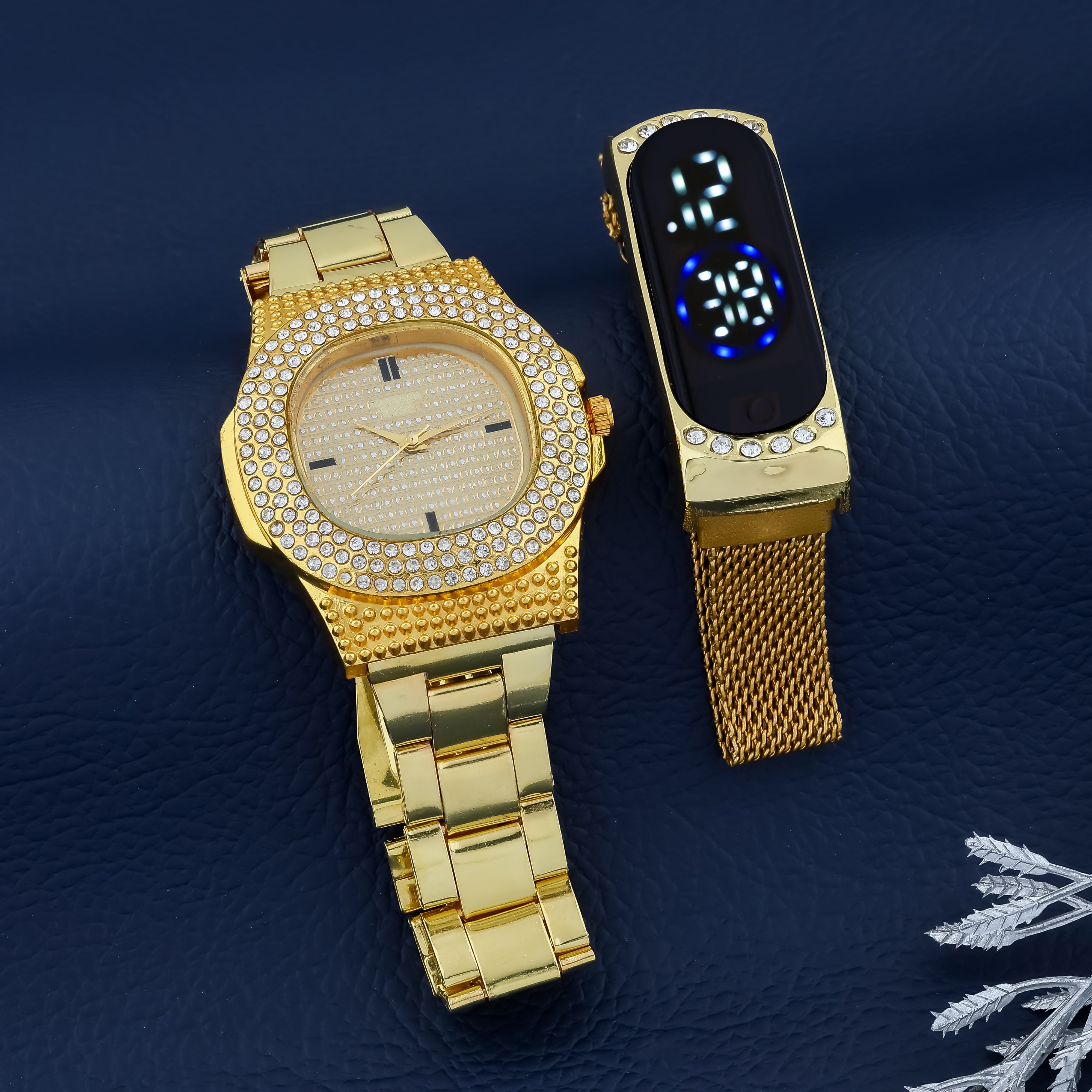 Combo of Men's Golden Watch + Digital Watch