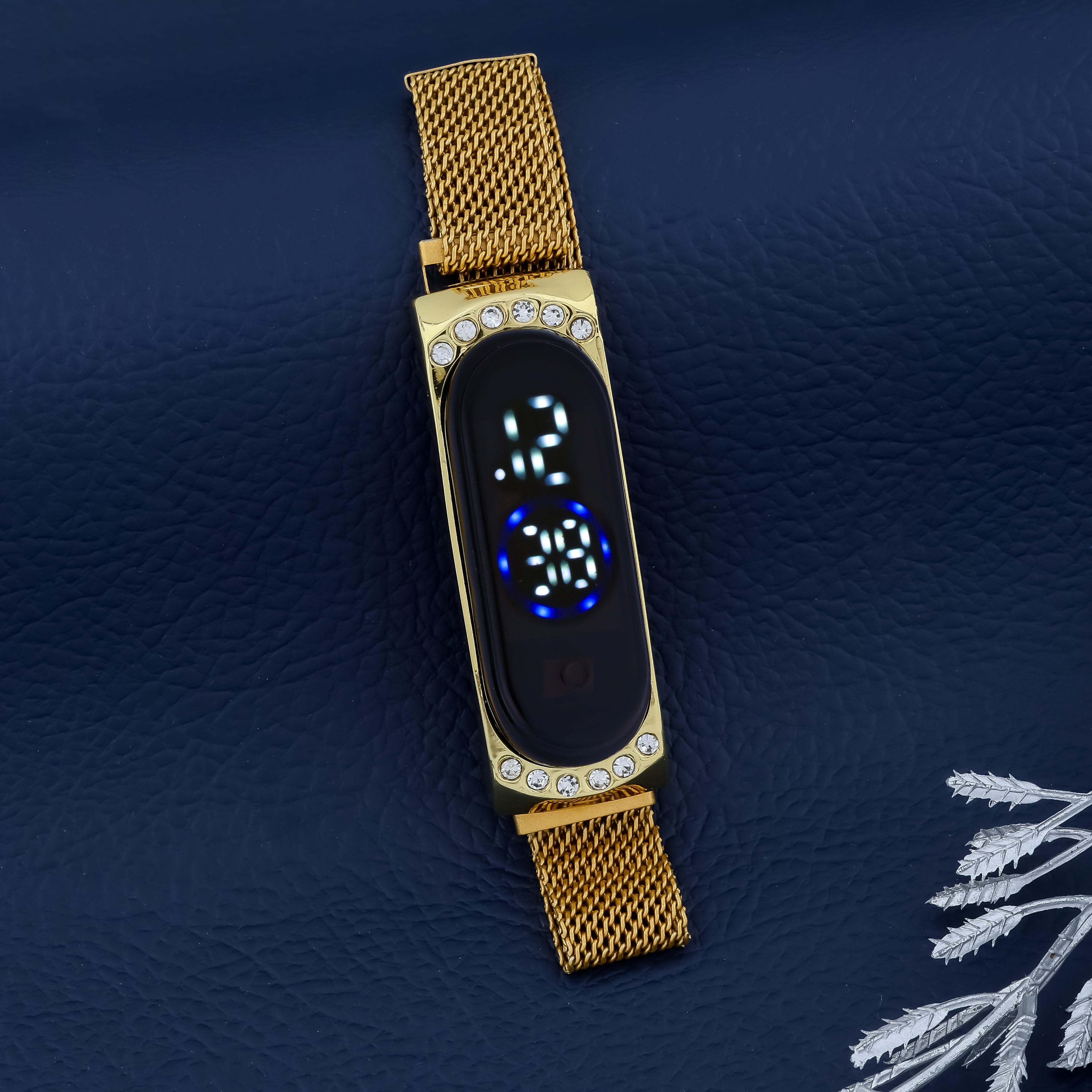 Combo of 2 Golden Chain + Bracelet + Diamond Ring + Free Digital Watch