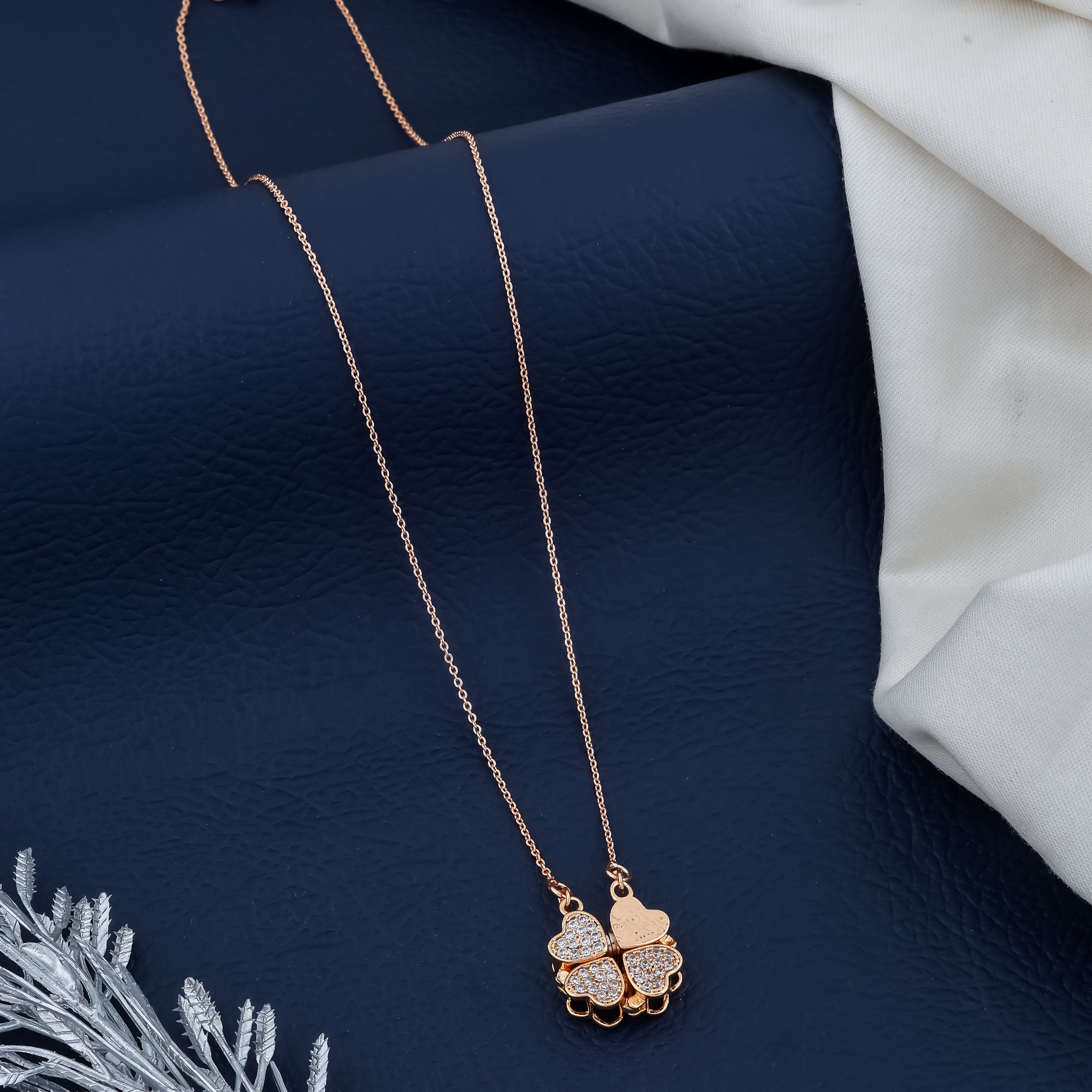 Floral Hearts Openable CZ Pendant - Rose Gold