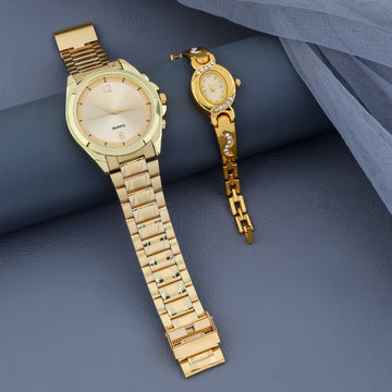 Combo of Men's Golden Watch with Free Designer Ladies Watch