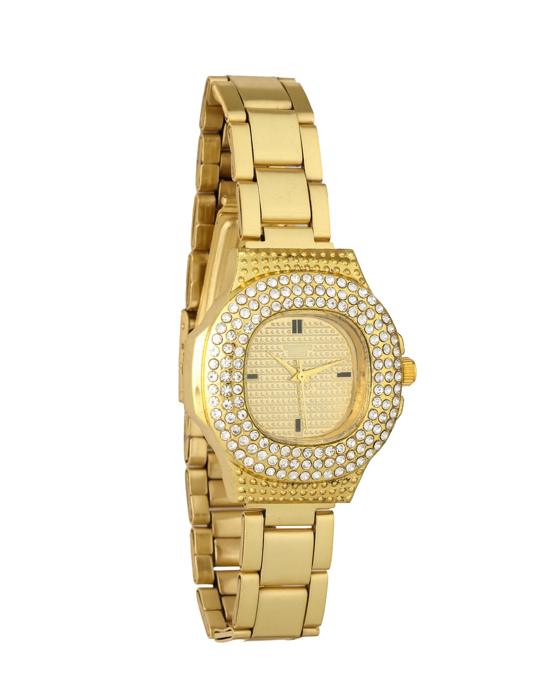 Mens Austrian Diamond Golden Watch With Free Ladies Designer Watch